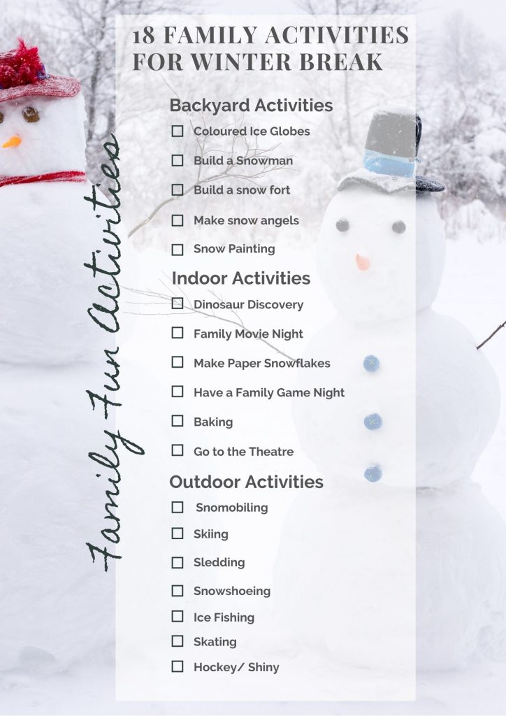 An ultimate list of family activities for winter break ! Grab your free printable and start having some family fun! See our post to learn more!