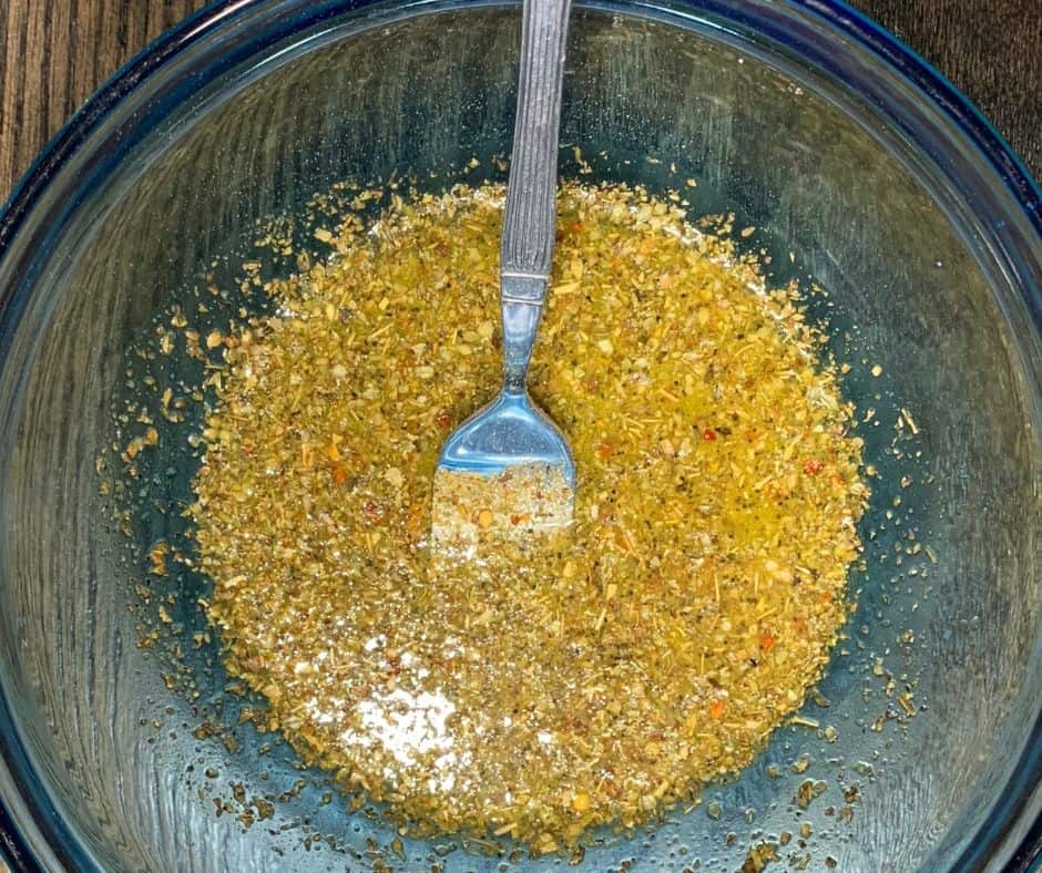 Lemon juice and seasonings mixed to give you an idea of how much I use for my Greek Flavoured ribs.