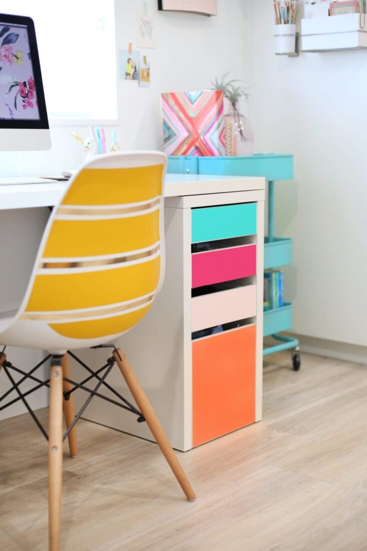 Office Decorating Ideas on a Budget 9 diy no paint colorful drawers5 scaled 1 The Old Summers Home Make your workspace more enjoyable with these office decorating ideas on a budget. You'll be more productive with a pleasant work atmosphere!