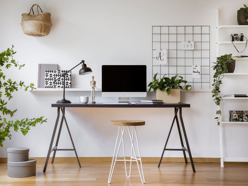 Office Decorating Ideas on a Budget 1 home office The Old Summers Home Make your workspace more enjoyable with these office decorating ideas on a budget. You'll be more productive with a pleasant work atmosphere!