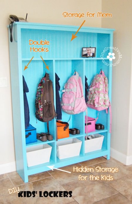 Clever Shoe Organization Ideas 8 DIY Storage Lockers Kids 2 450x693 1 The Old Summers Home Get organized with this list of suggestions, products and DIY projects to help you organize shoes all over your house.