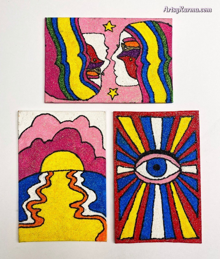 psychedelic glitter paintings