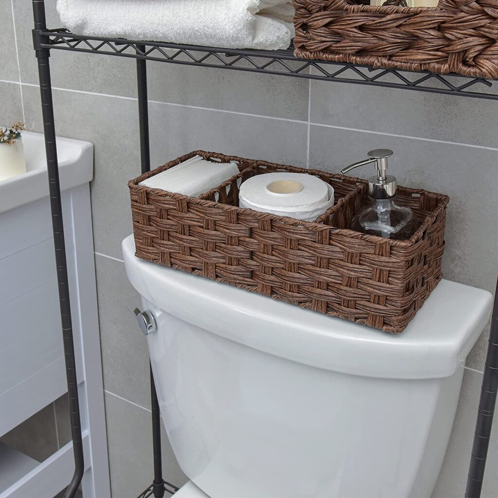 15 Bathroom Over the Toilet Storage Ideas for Extra Space 112 81T2wQ3LTrL. AC SL1500 The Old Summers Home When it comes to the bathroom, it seems there is never enough storage. With makeup, toiletries, towels, cleaning supplies, medicine, and more, the bathroom can quickly become cluttered, especially when several members of your household share the same space. Take note of any unused space and turn it into efficient storage to make your bathroom look more organized.