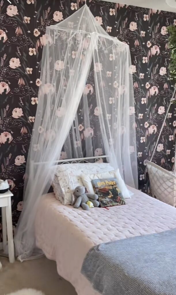 canopy over little girls bed